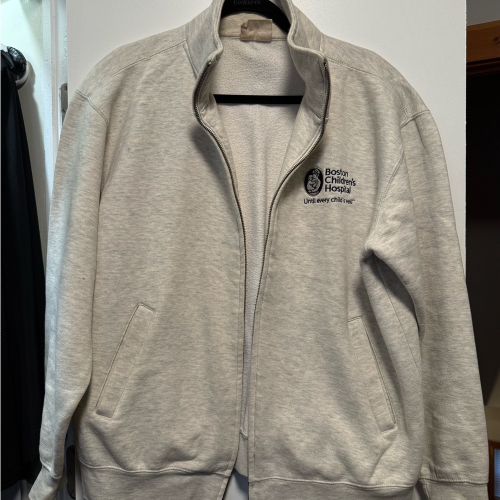 MV Sport Cream Zip-Up Sweatshirt with Embroidered Pro-Weave Tag